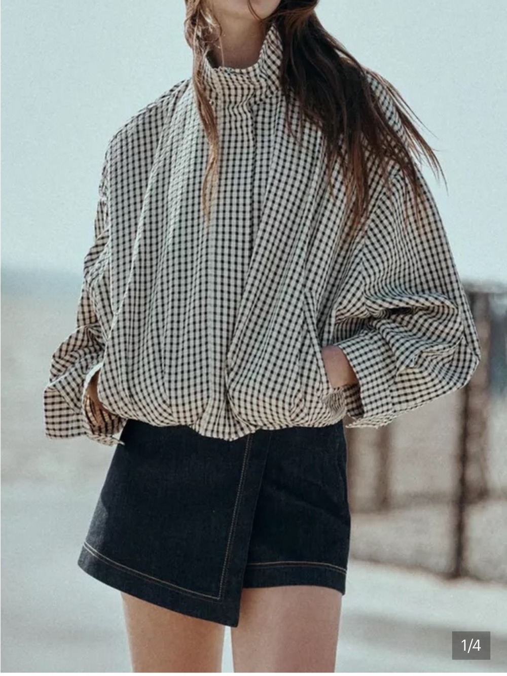 Zara Black and White Plaid Bomber Jacket